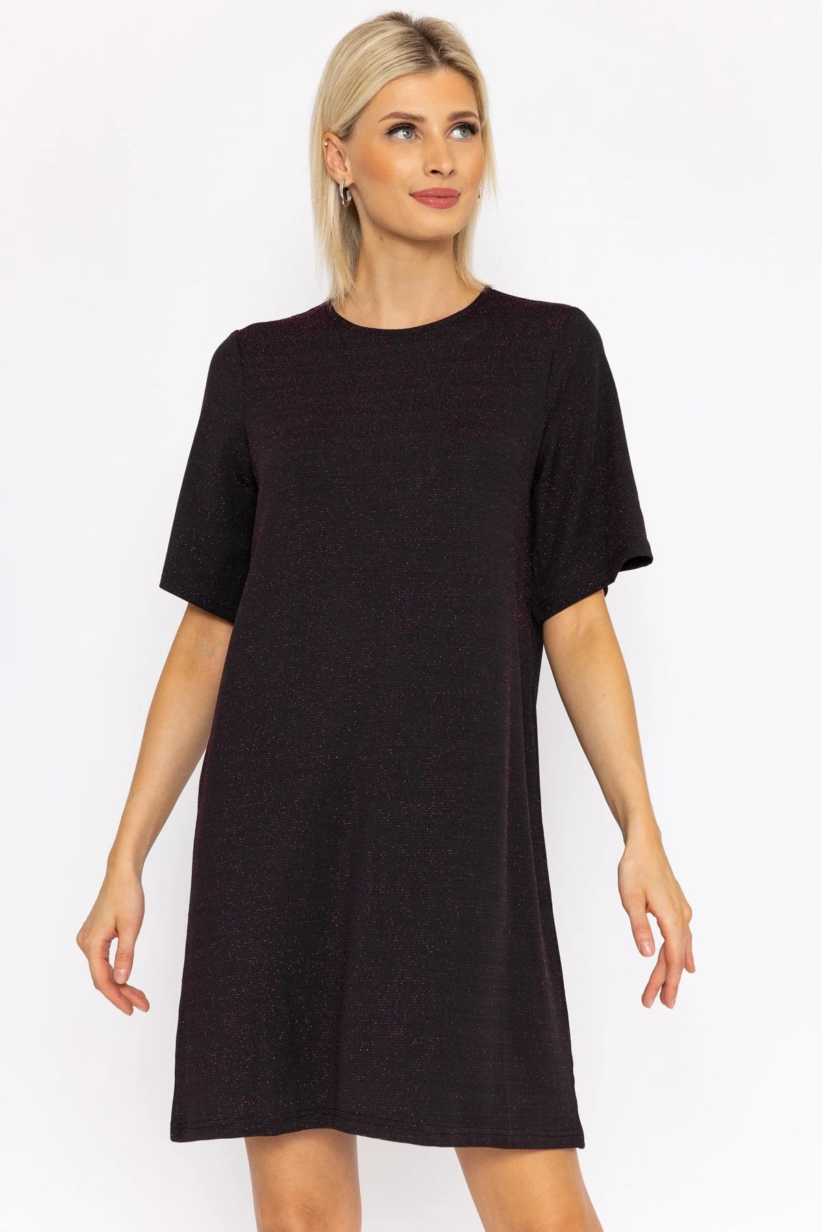 Kanva Oversized Tee Dress in Pink Lurex