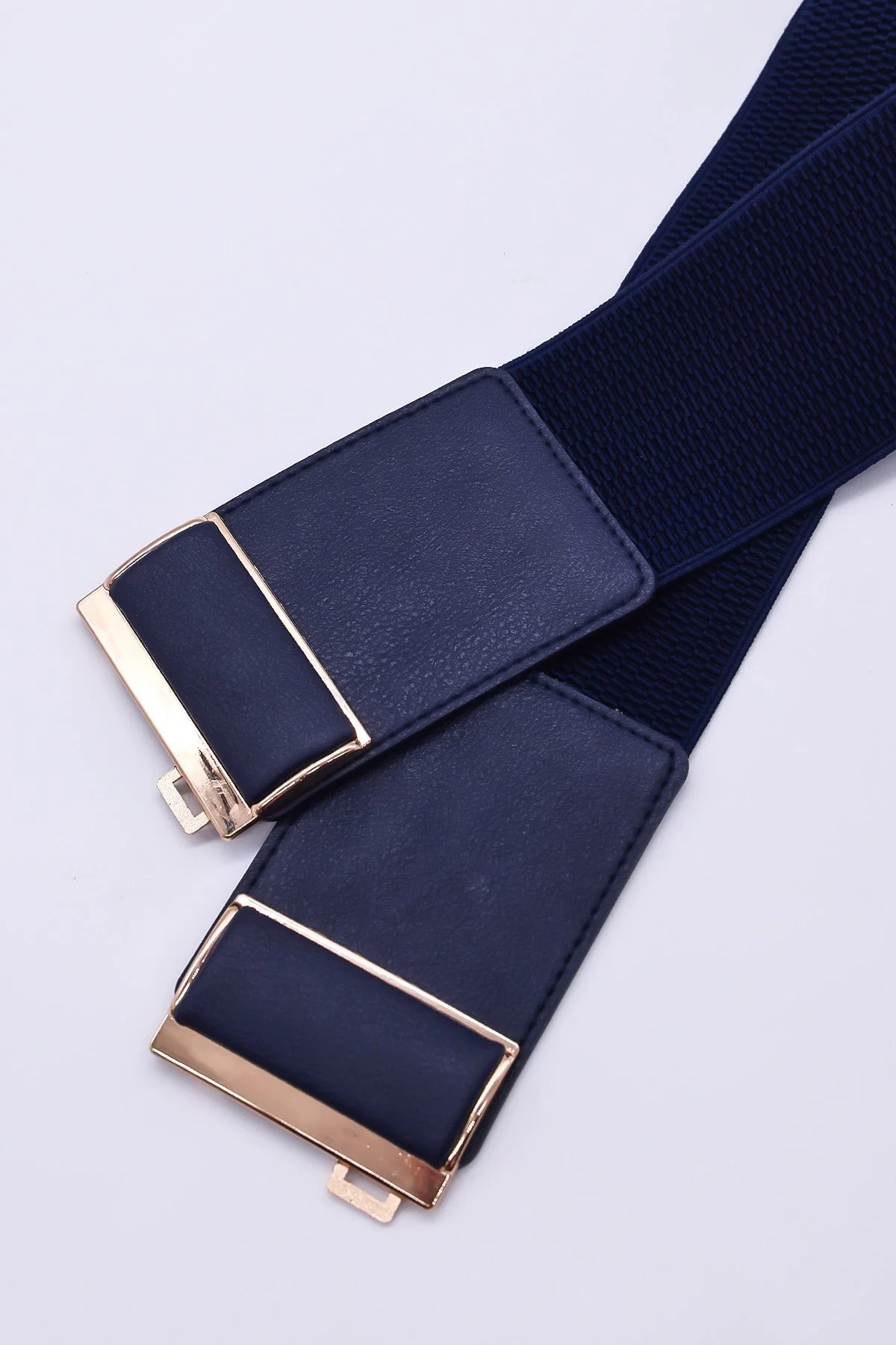 Gold Clasp Elastic Belt in Navy
