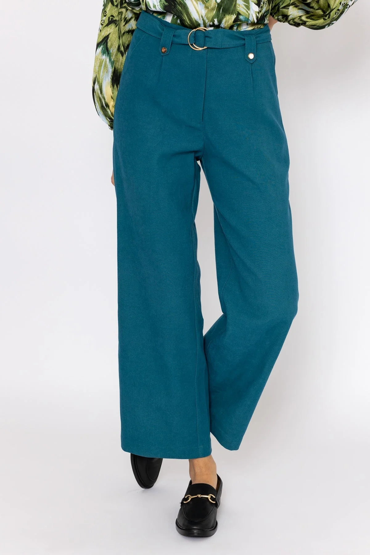 Wide Leg Twill Pant in Teal