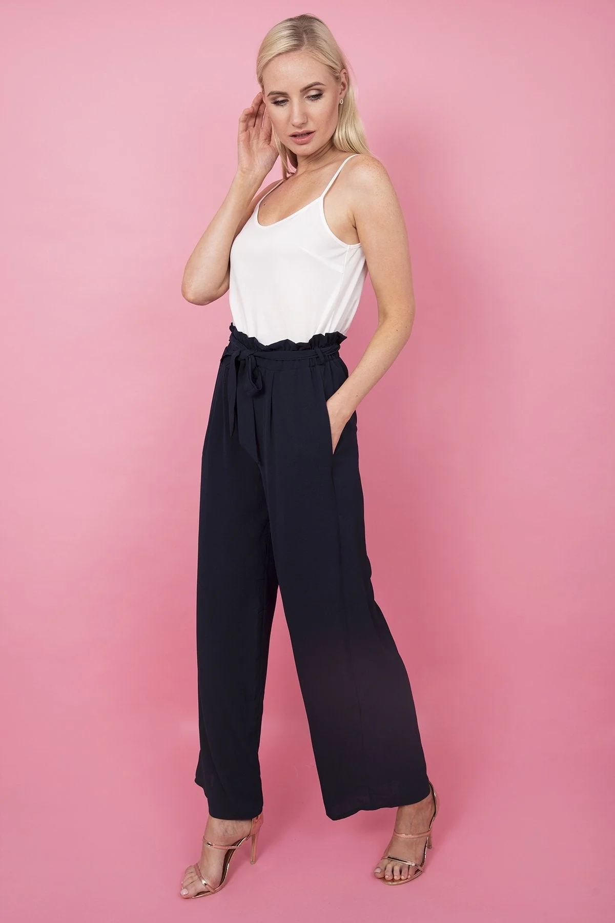 Wide Leg Trousers in Navy