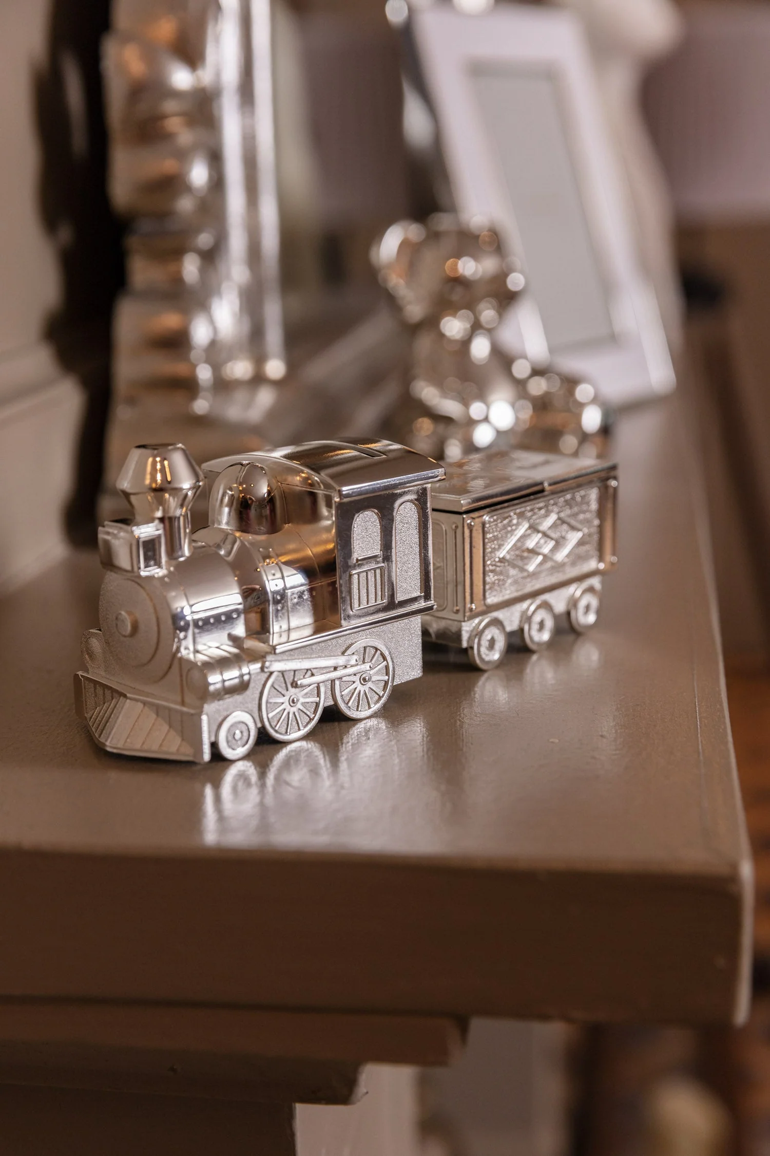 Silver Train Money Box Tooth & Curl