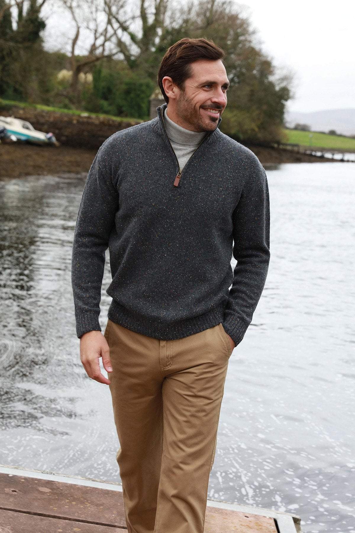 Men's Donegal Blend V-Neck Zip Sweater