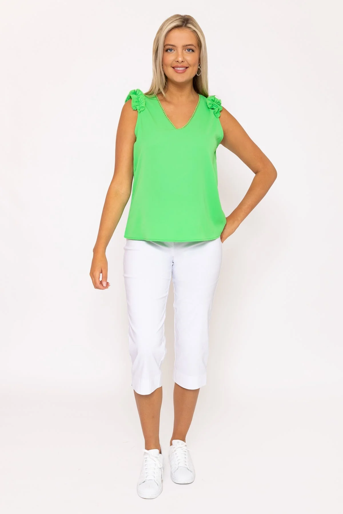 Green Sleeveless Ruffle Top