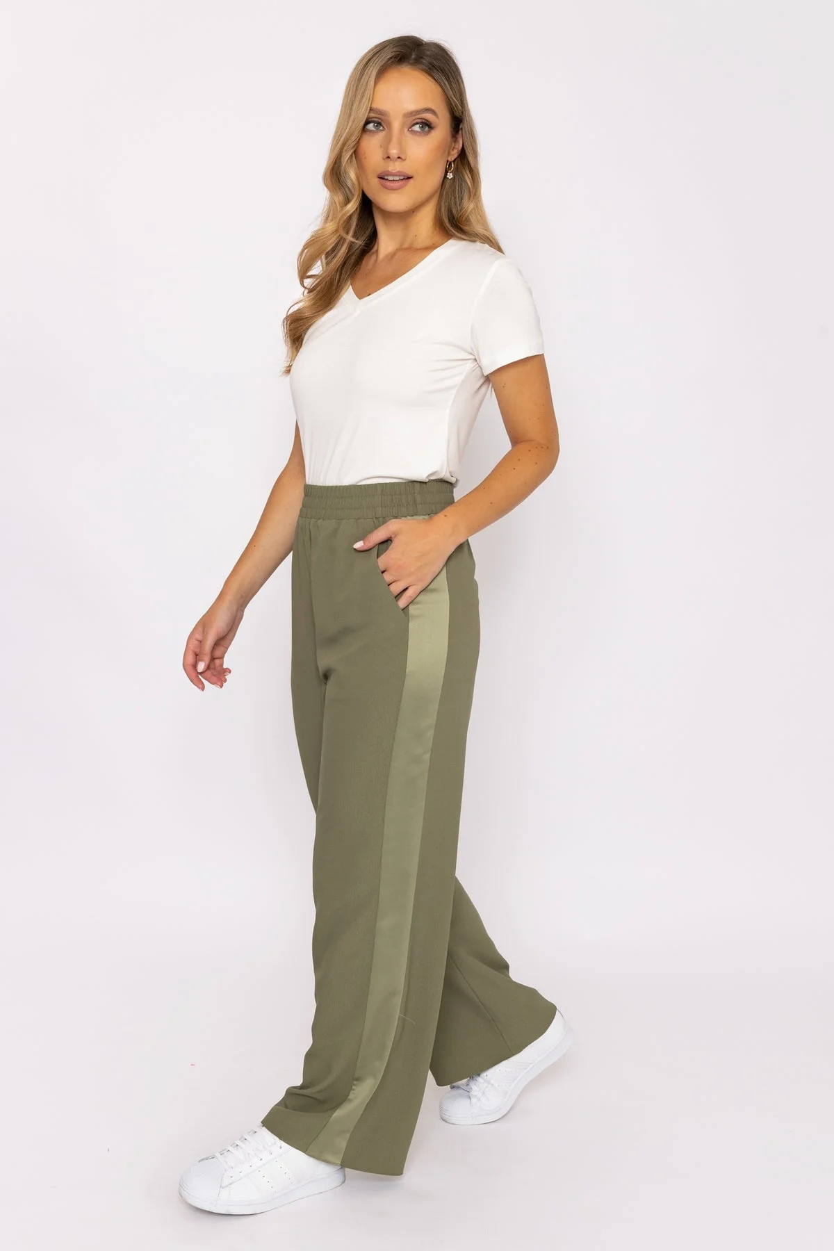 Khaki Satin Back Crepe Trousers