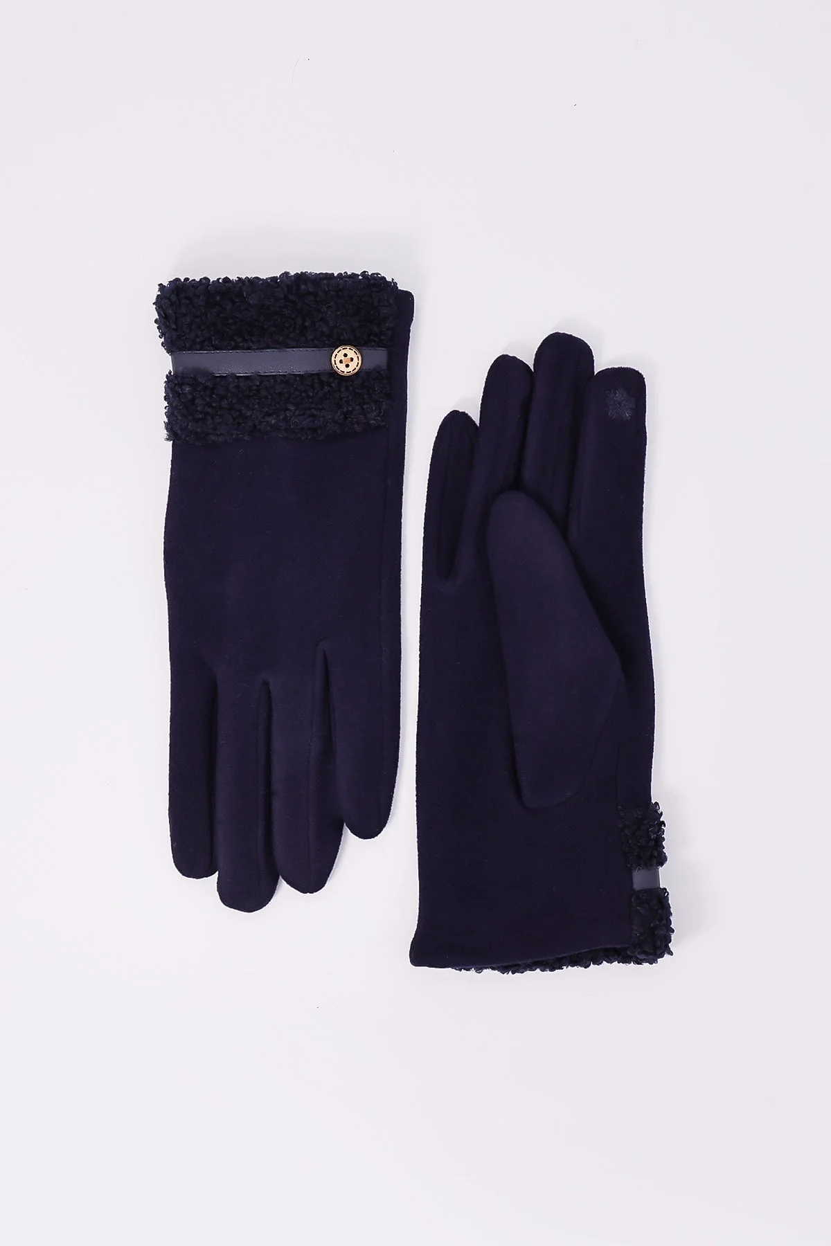 Boucle Trim Glove in Navy