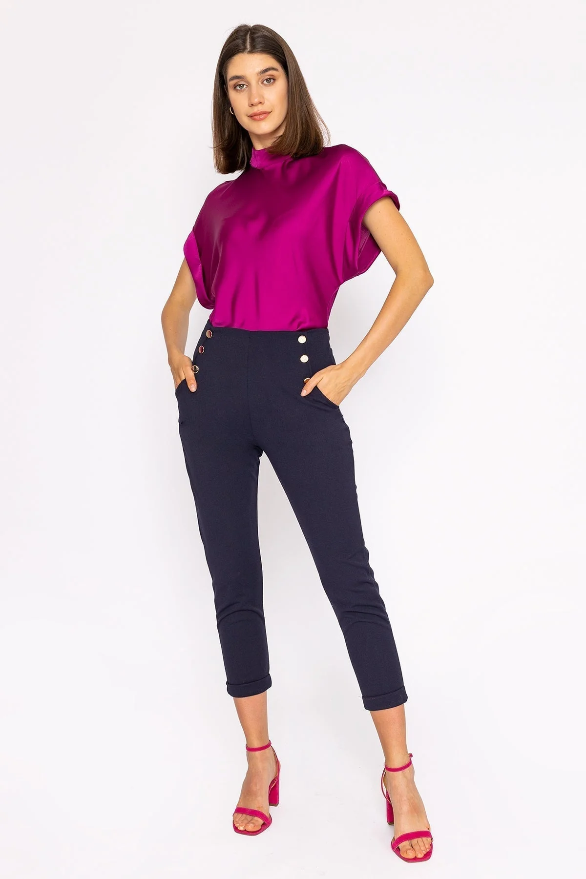 High Waist Trousers in Navy