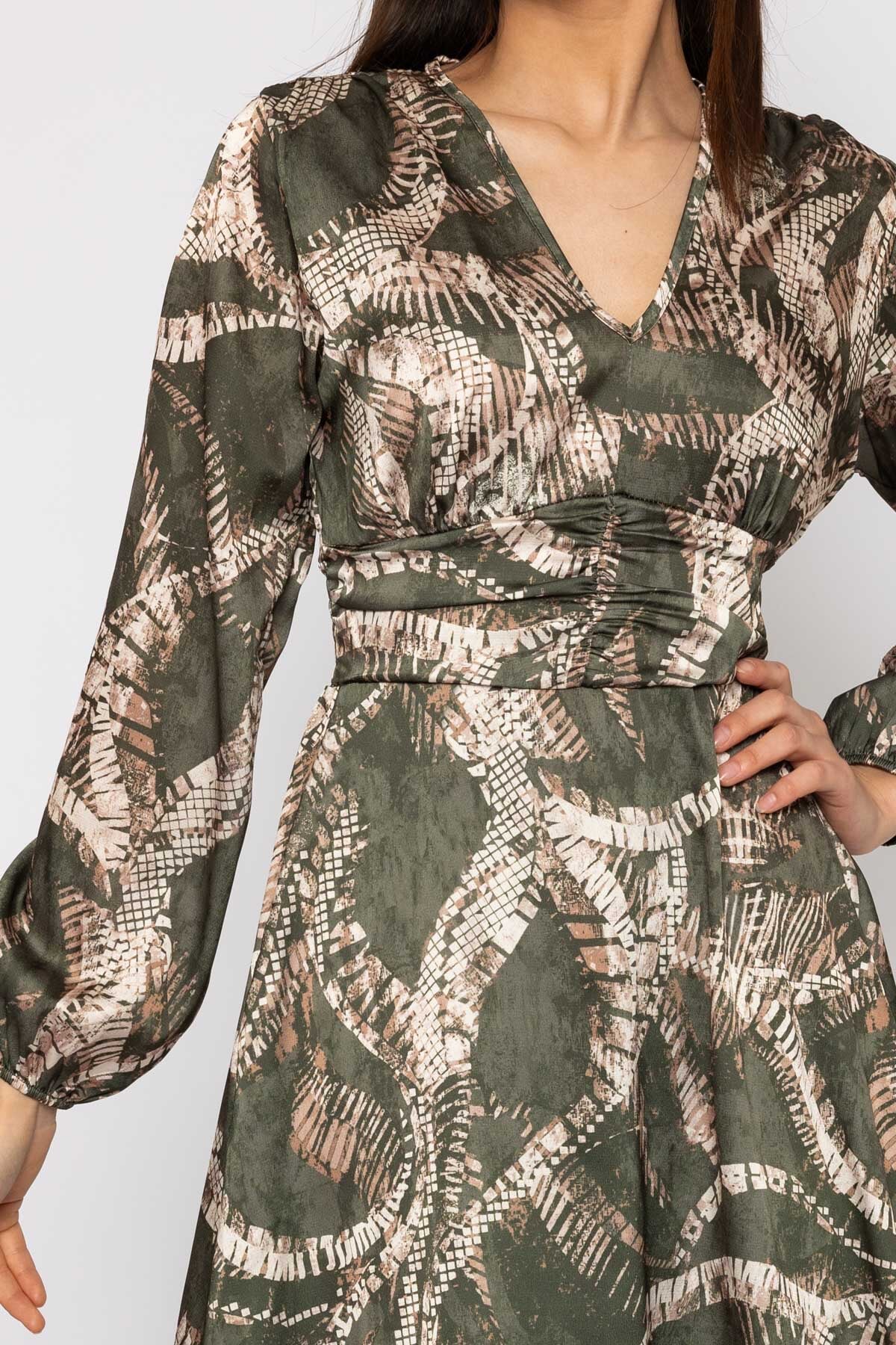 Alina Khaki Print Midi Dress