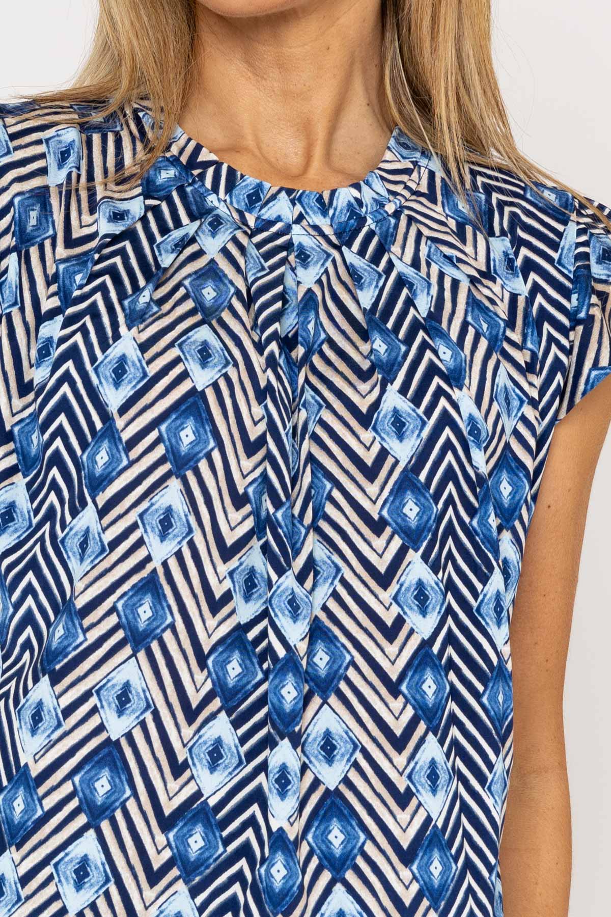 Round Neck Top in Navy Print