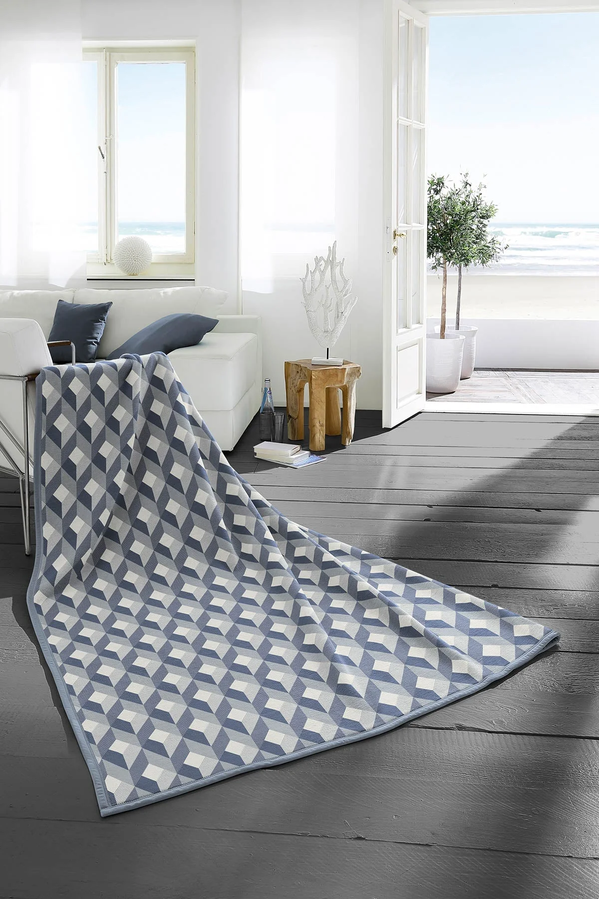 Navy Geometric Throw