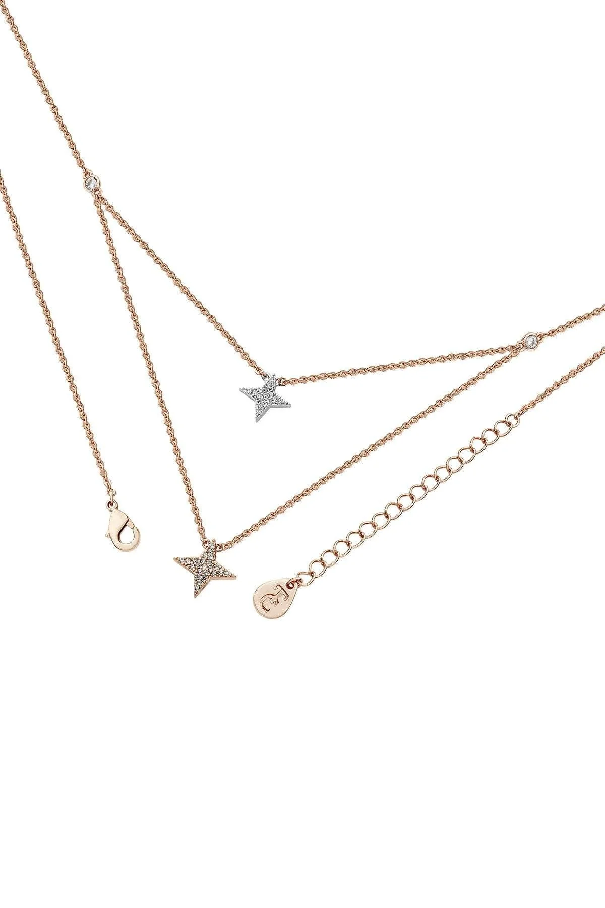 Double Floating Pave Star Necklace in Rose Gold