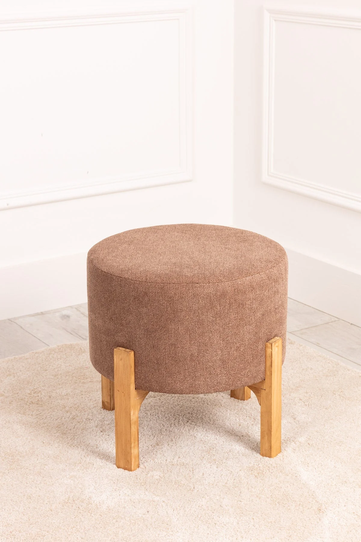 Brown Linen Upholstered Foot Stool