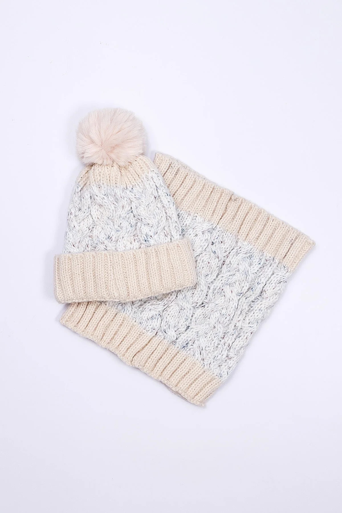 Cable Knit Beanie and Snood Set