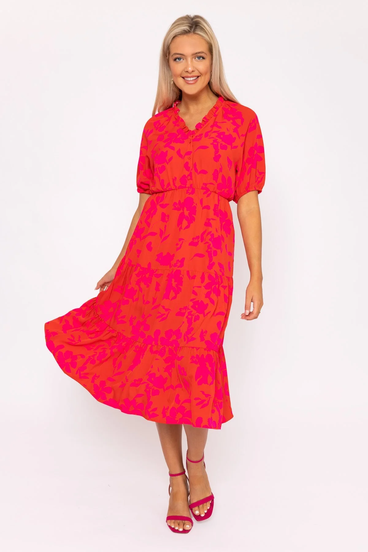 Valentina Red Printed Midi Dress