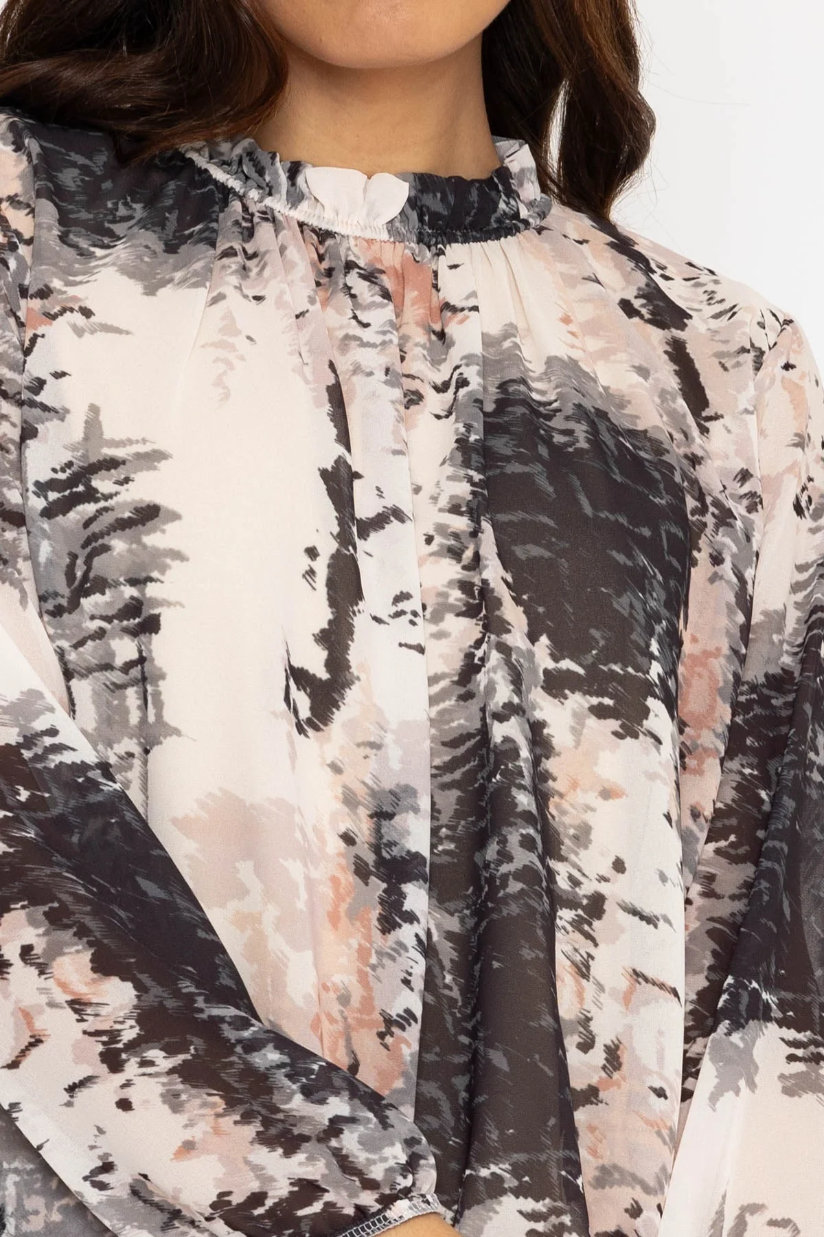 High Neck Top in Mono Print