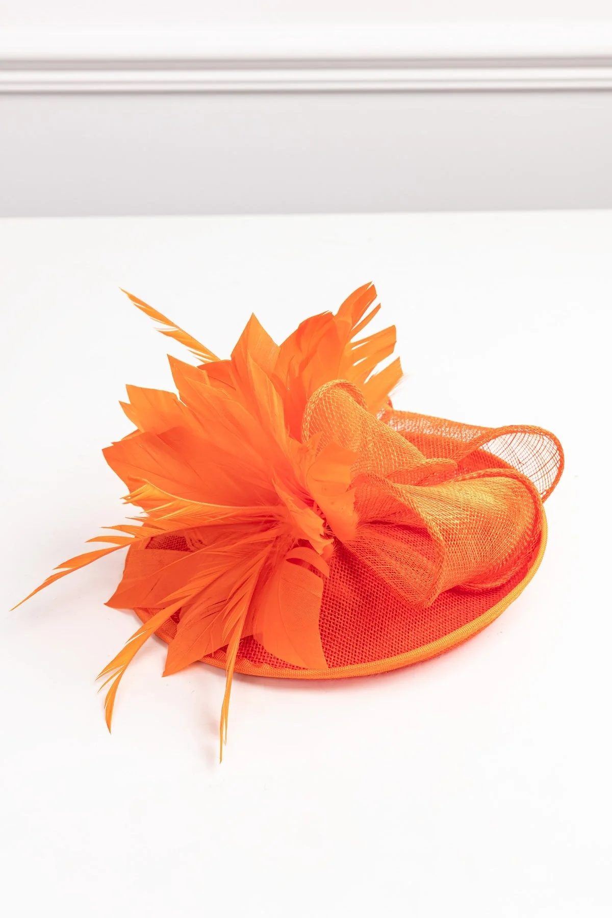 Sinamay Feather Fascinator in Orange