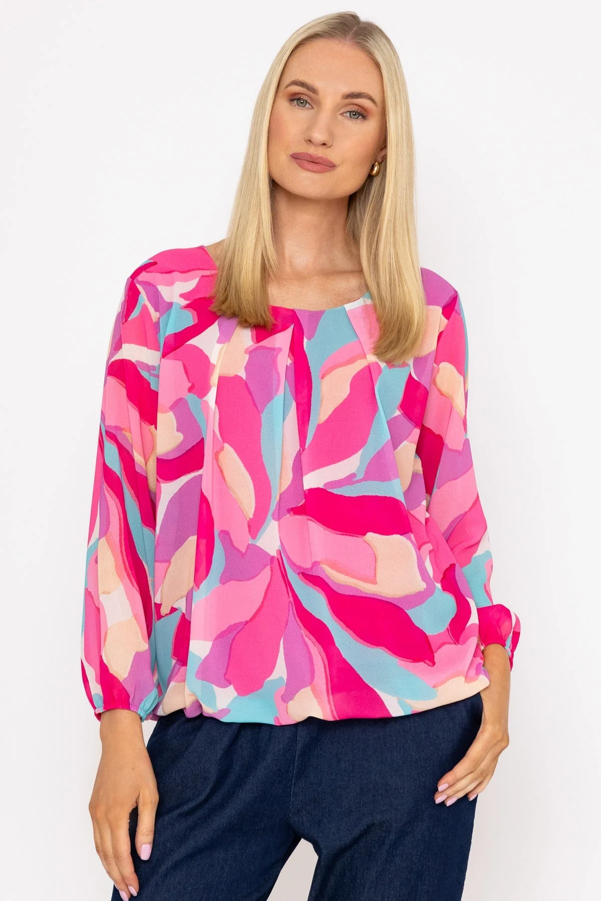Pink Printed Long Sleeve Blouse