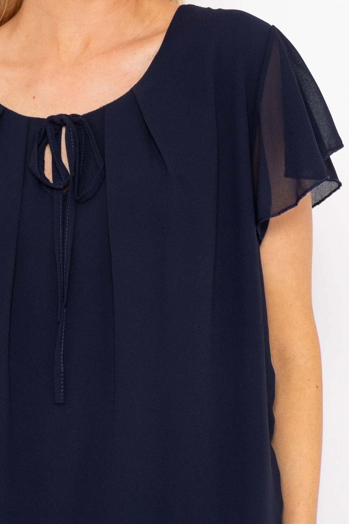 Short Sleeve Plain Blouse in Navy