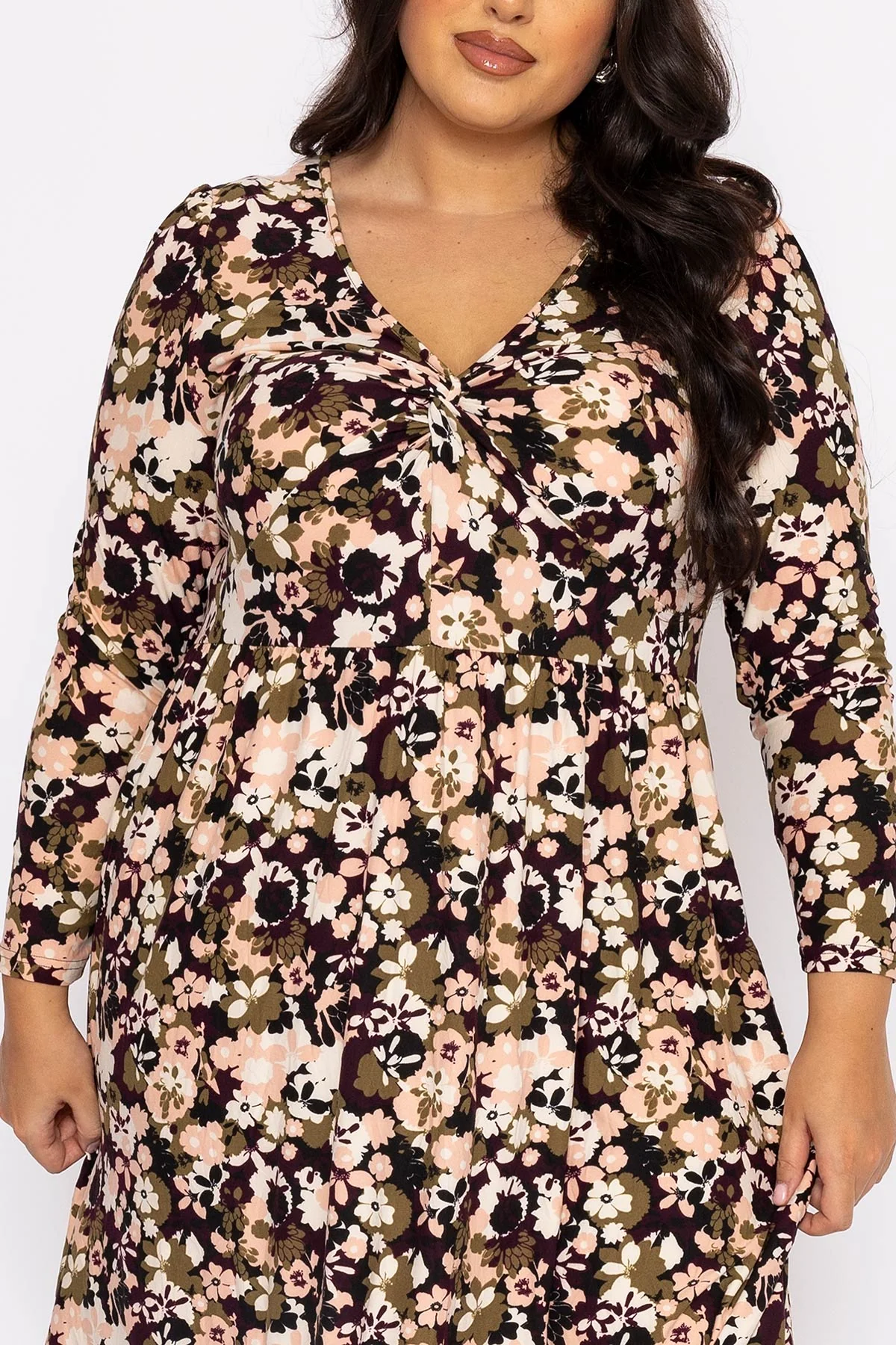 Curve - Twist Front Midi Dress in Floral Print