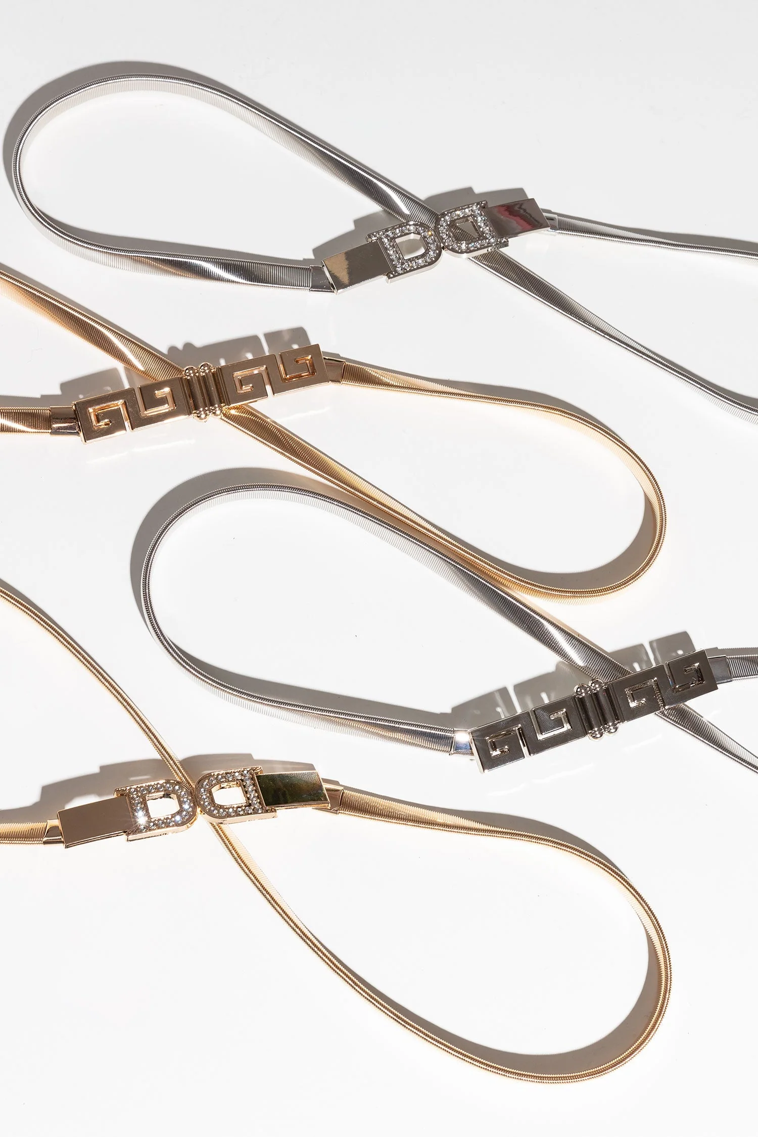 Diamante 'D' Clasp Stretch Belt in Gold