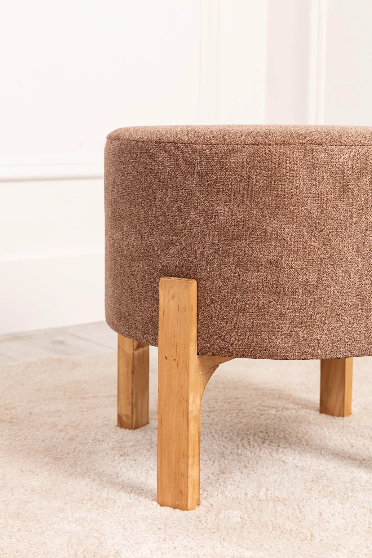 Brown Linen Upholstered Foot Stool