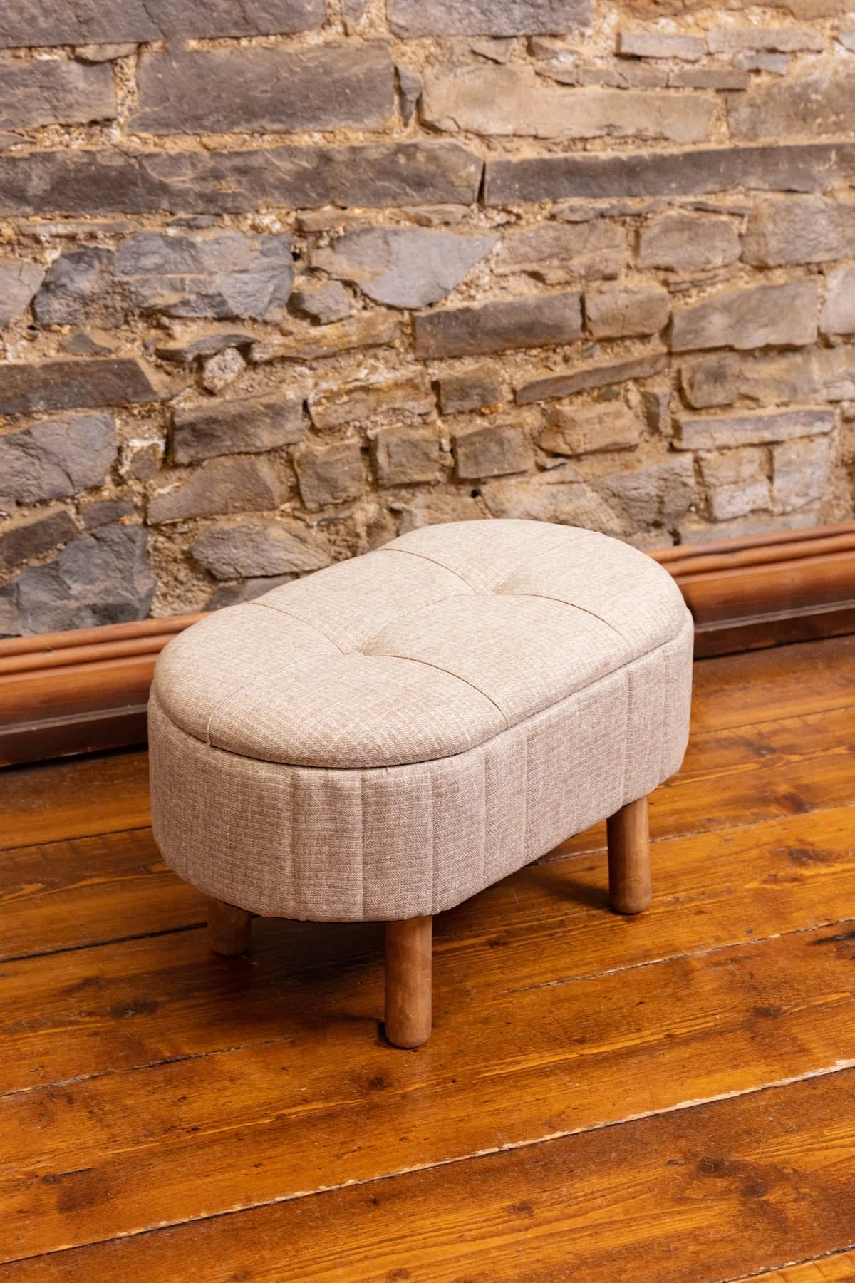 Oatmeal Fabric Oval Storage Stool