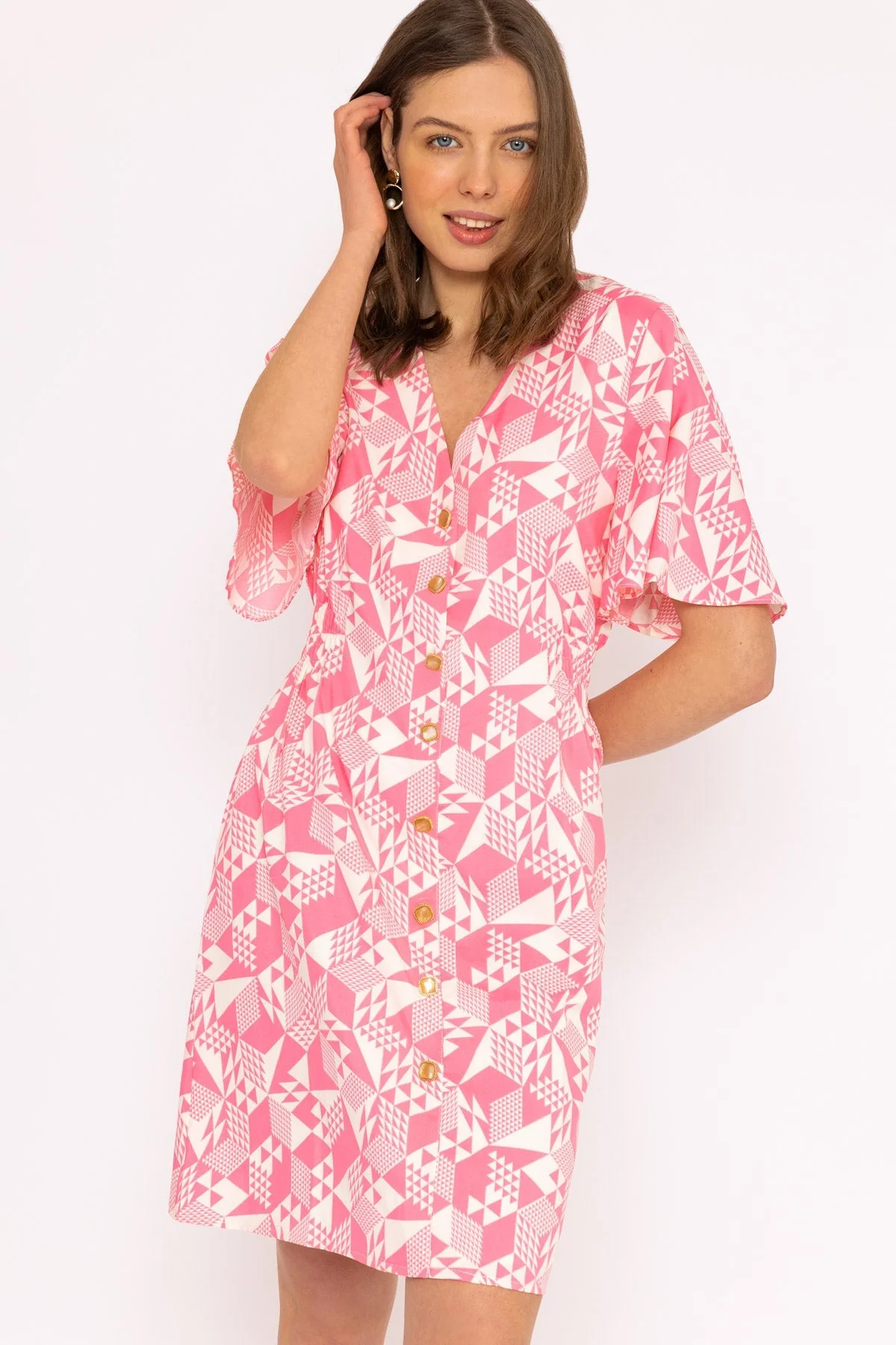 Ailbhe Knee Length Dress in Pink Print