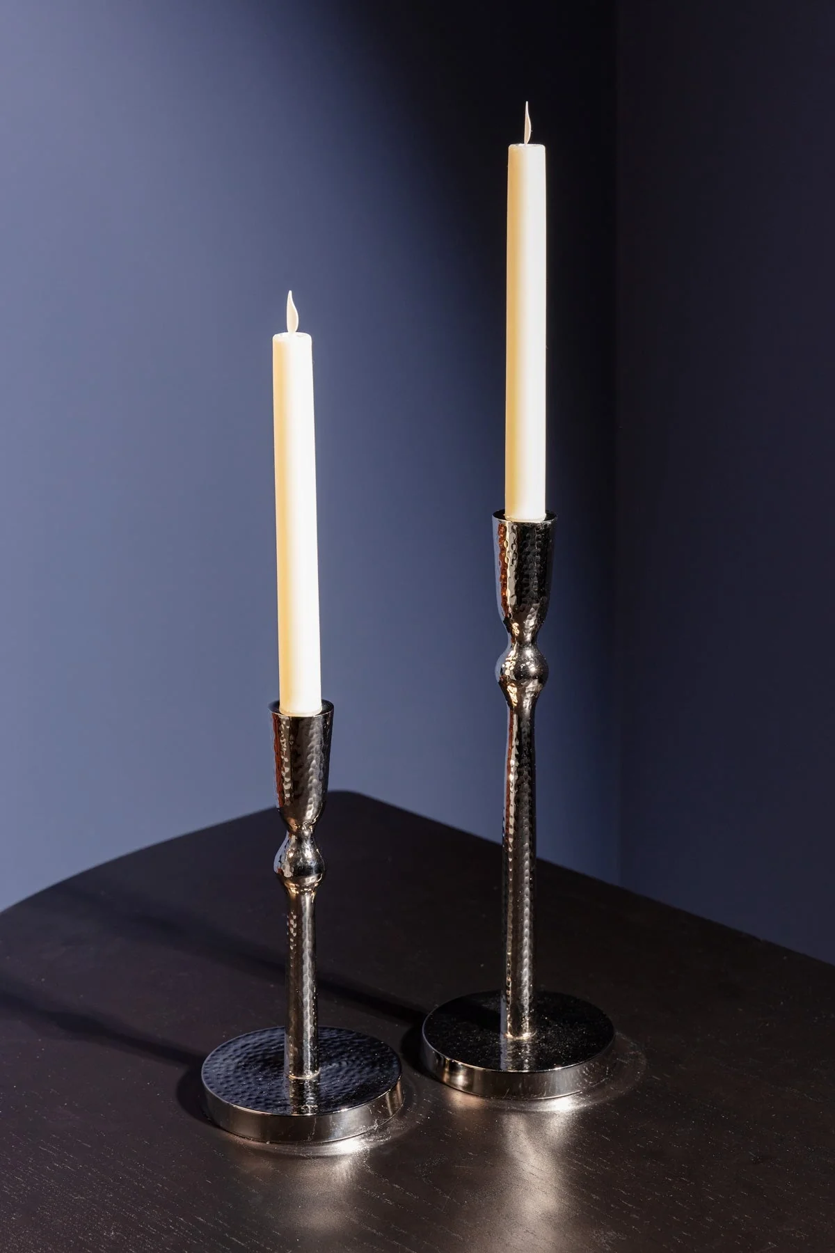 Hammered Silver Dinner Candle Holder M