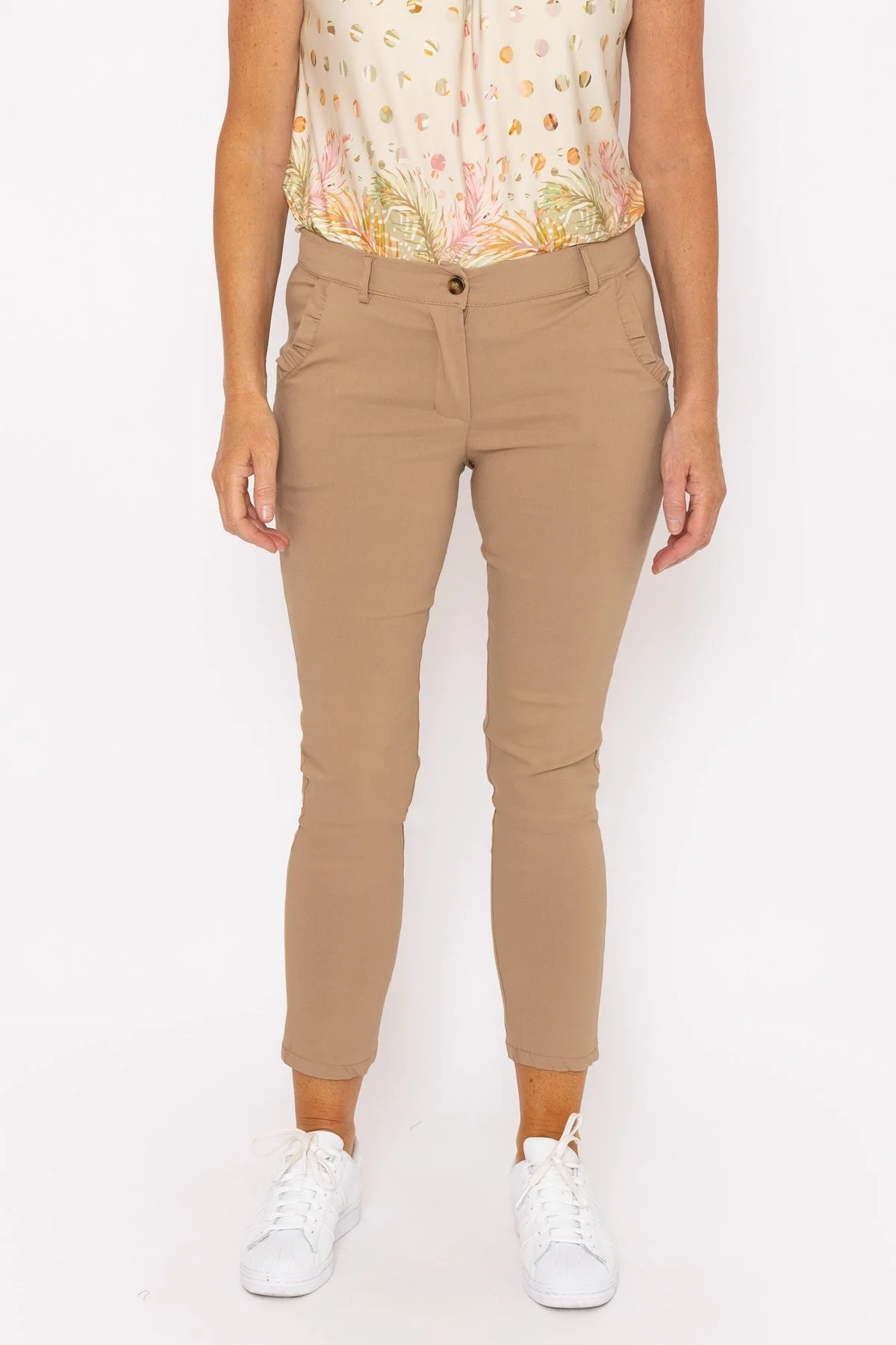 Camel Frill Detail Bengaline Trousers