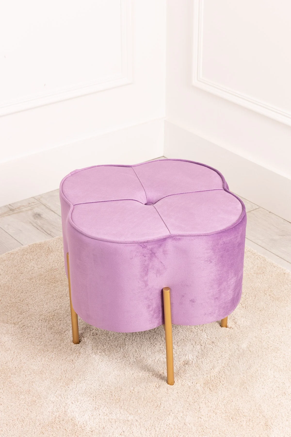 Purple Velvet Upholstered Foot Stool