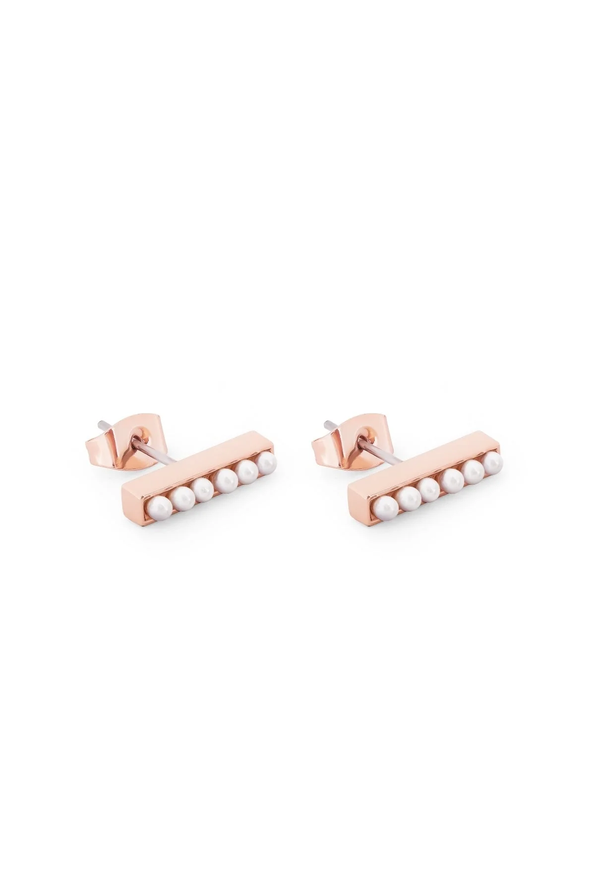 Pearl T-Bar Stud Earrings in Rose Gold