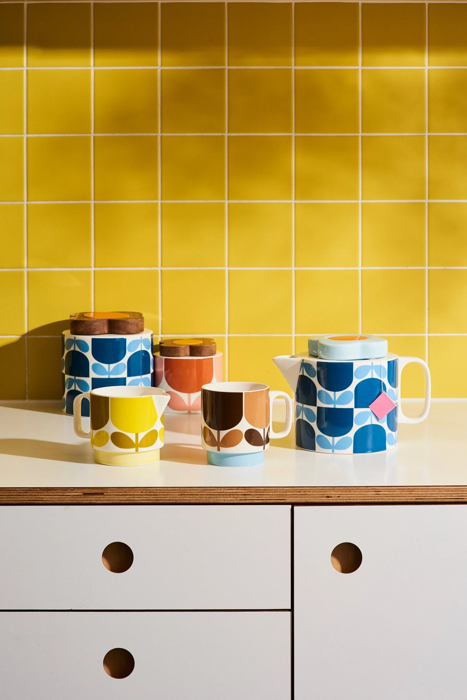 Milk Jug - Block Flower Print in Ochre