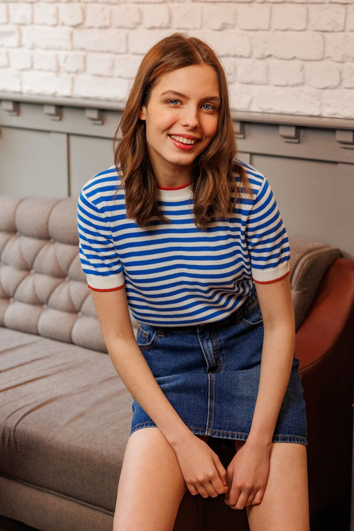 Merino Stripe Crew in Navy