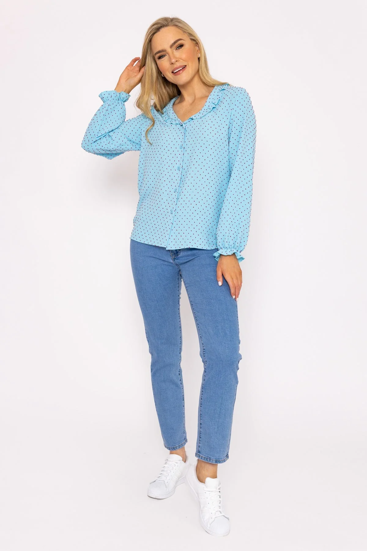 Blue Dobby Jacquard Blouse