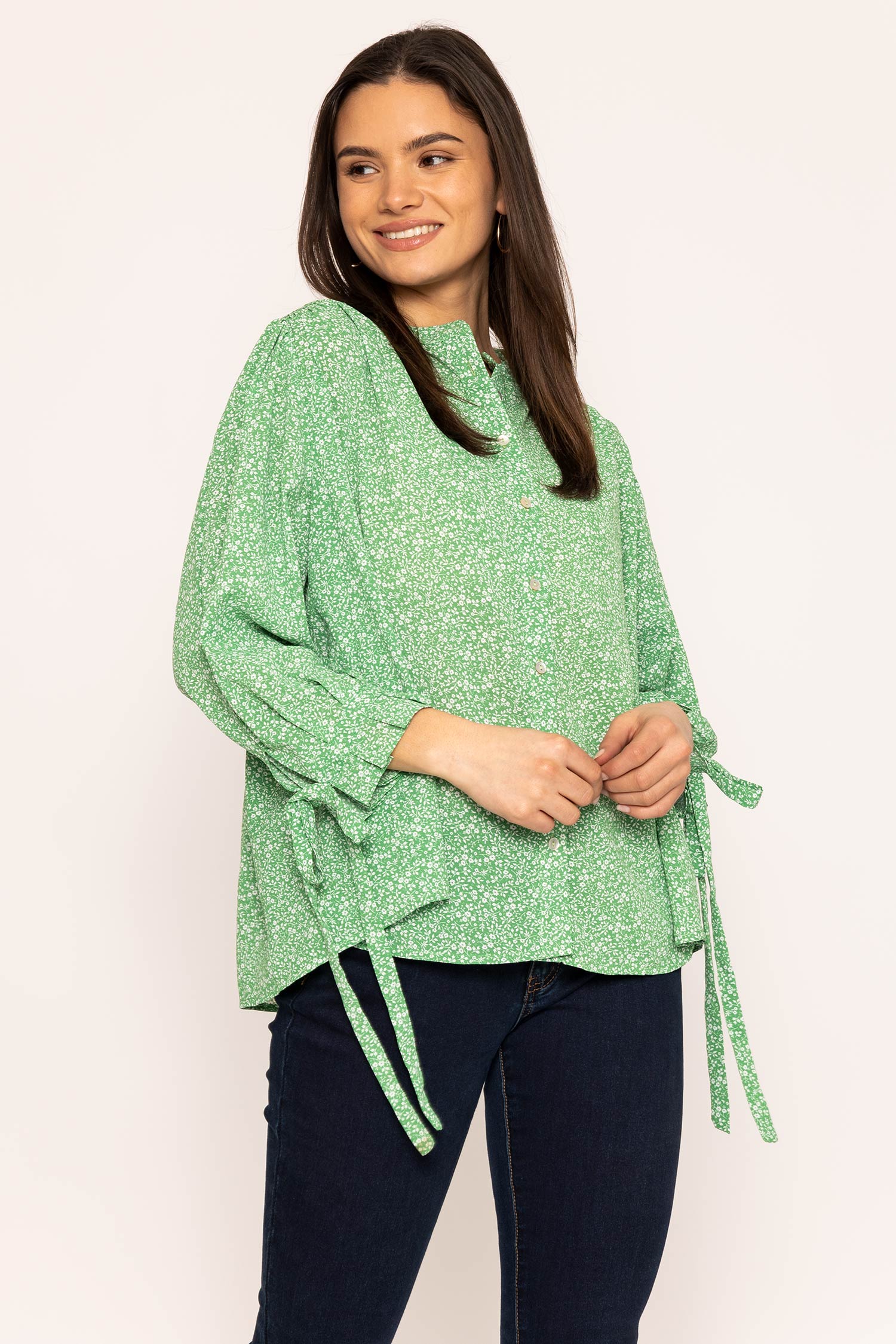 Tie Sleeve Blouse in Green