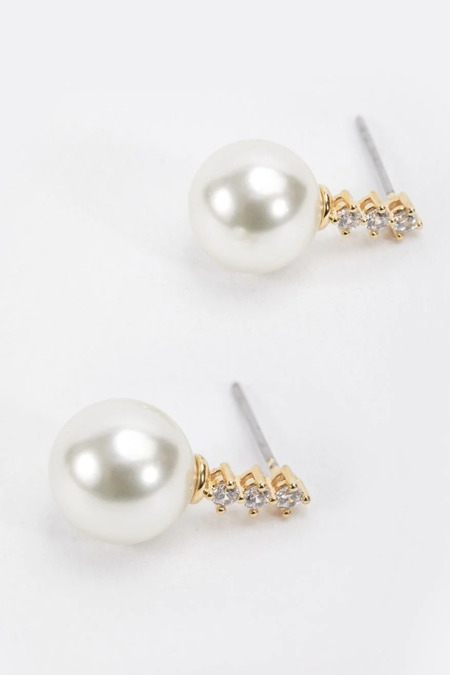 Gold Tone Diamante Pearl Earrings