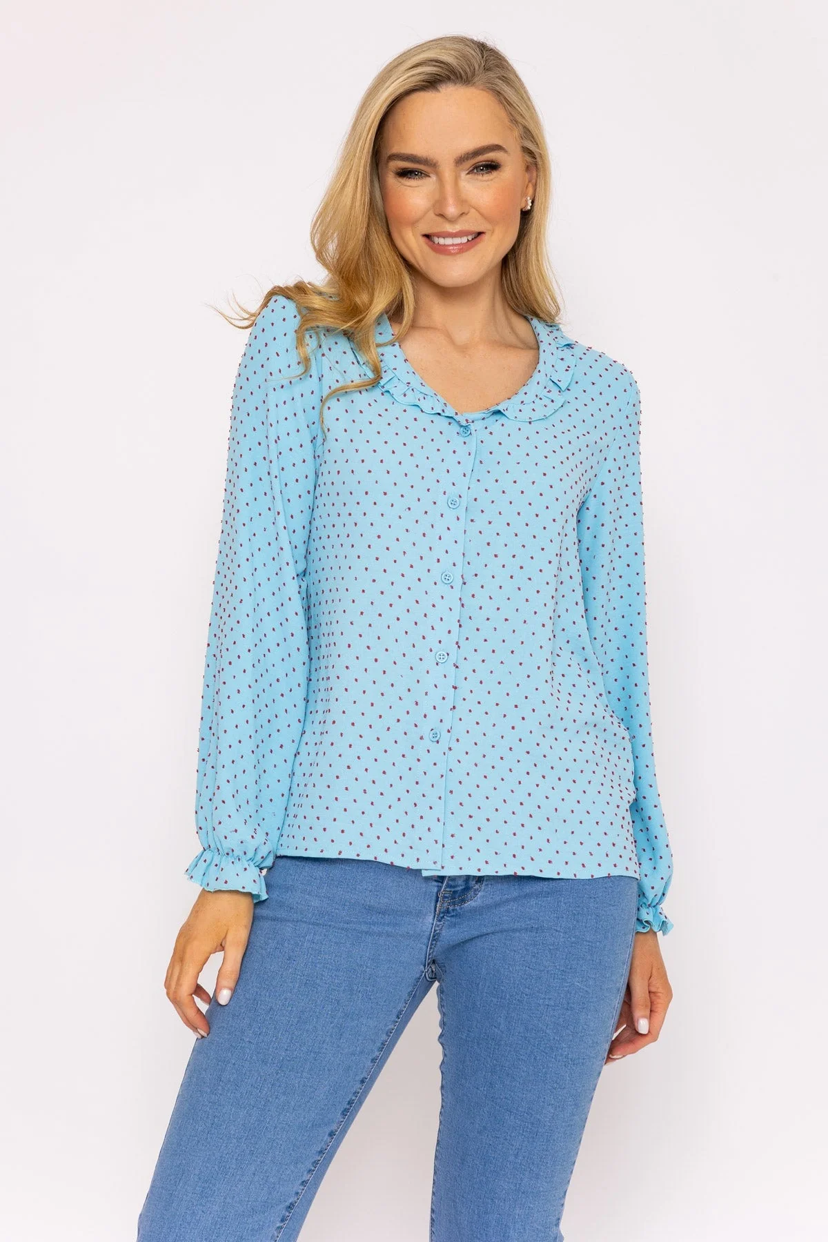 Blue Dobby Jacquard Blouse