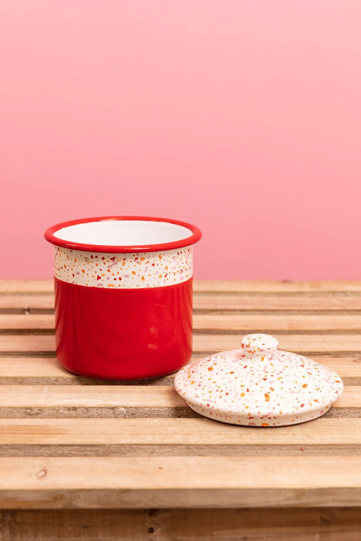 Red Splatter Print Enamel Canister