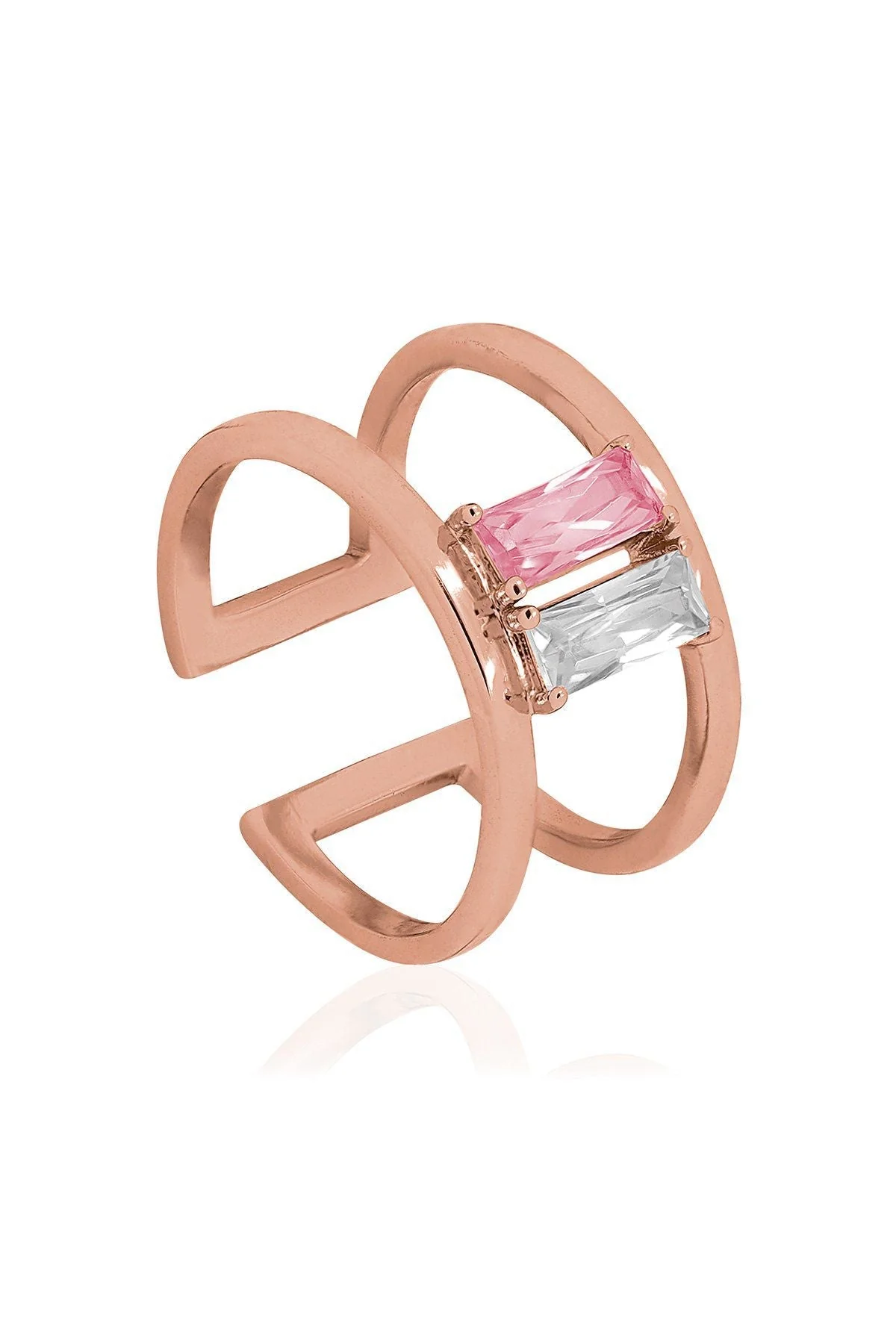 Baguette CZ Cage Ring in Rose Gold - One Size