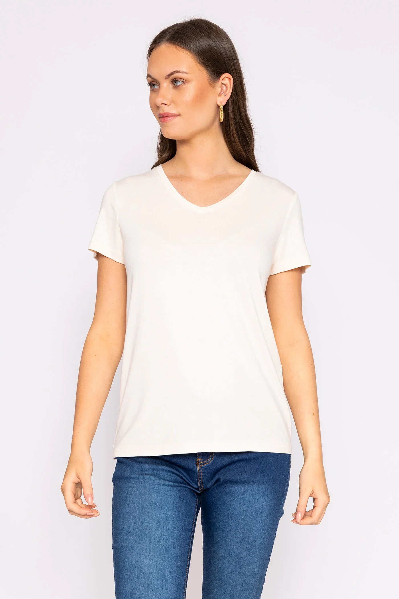 V Neck Tee in Ecru