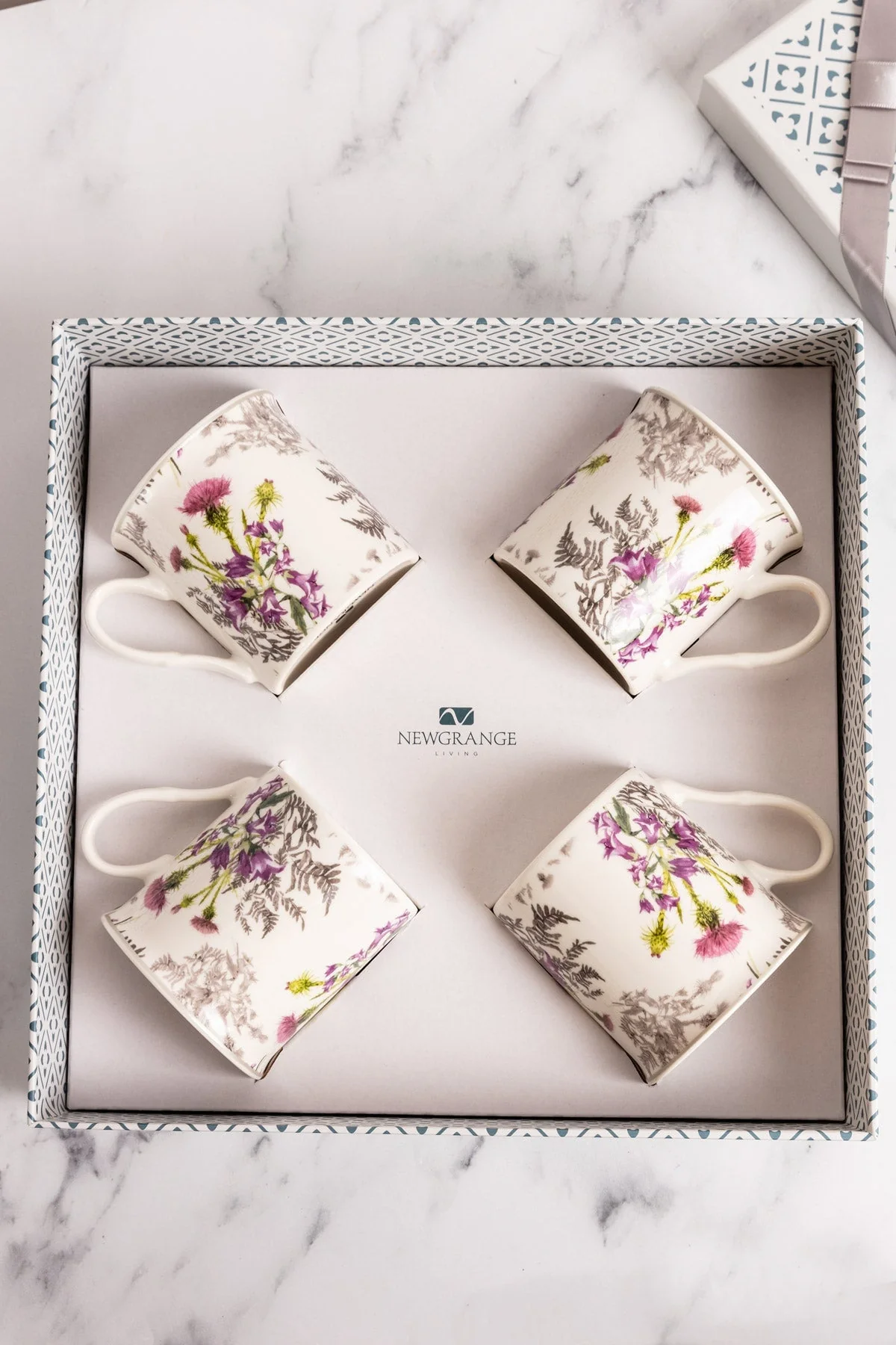 Thistle White Bone China Set of 4 Mugs