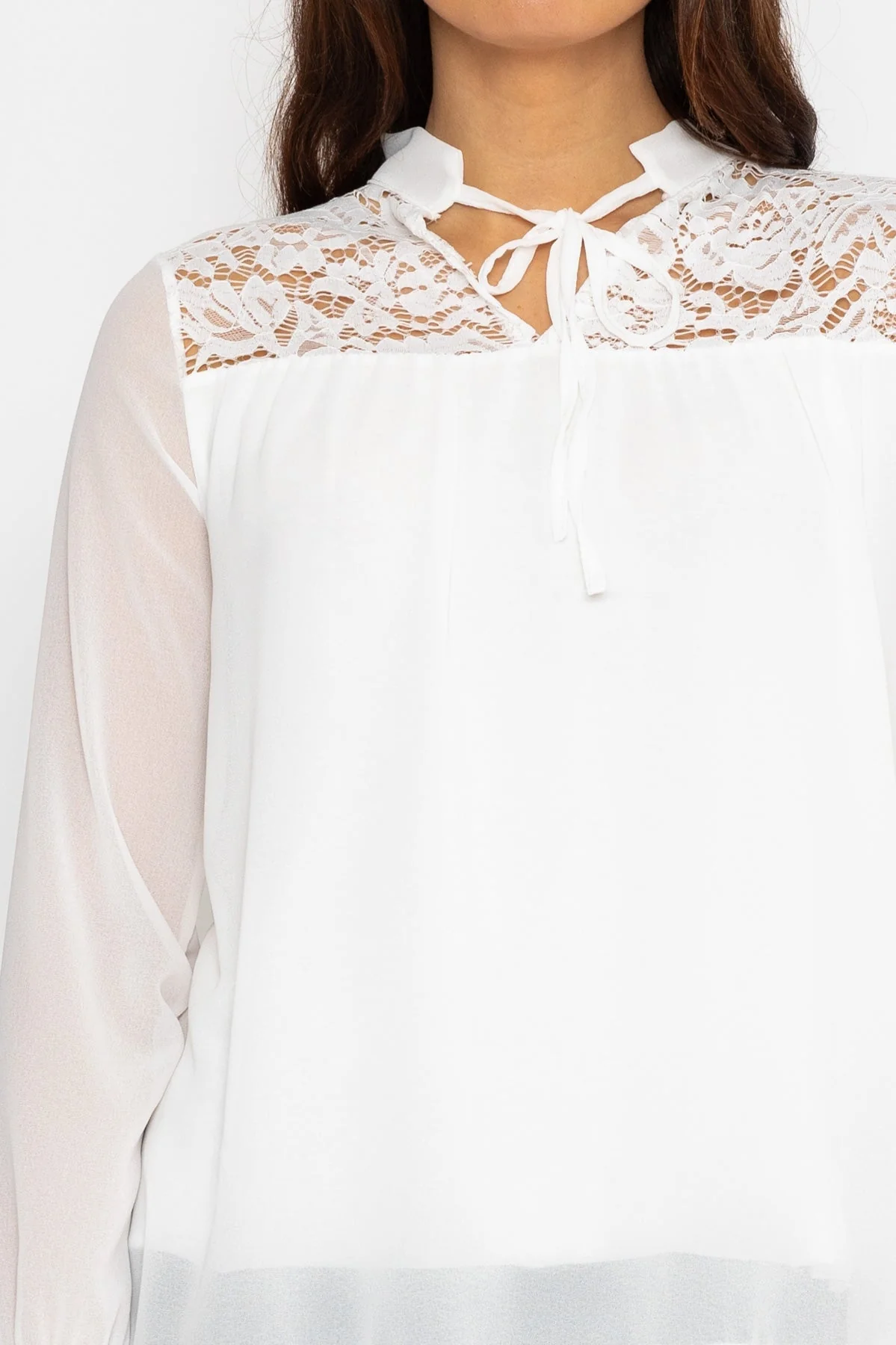 Lace Insert Blouse in Ecru