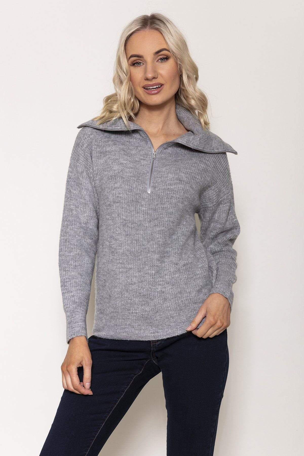 Rib Knit with Zip in Grey