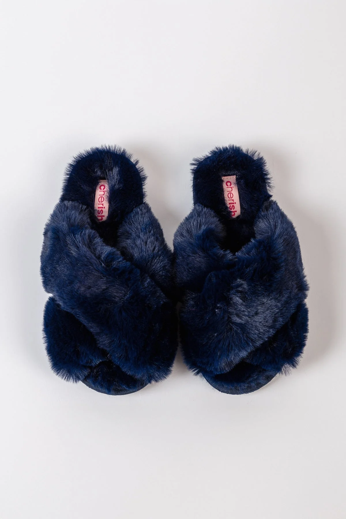 Boxed Navy Faux Fur Quilted Slippers