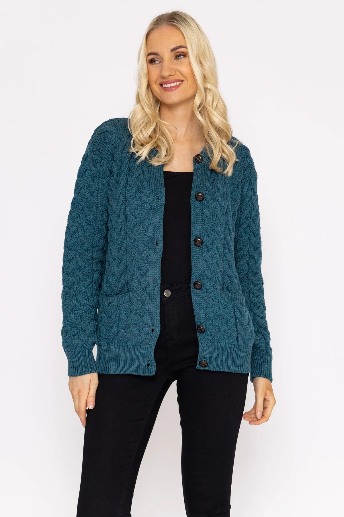Super Soft Merino Wool Cardigan in Teal