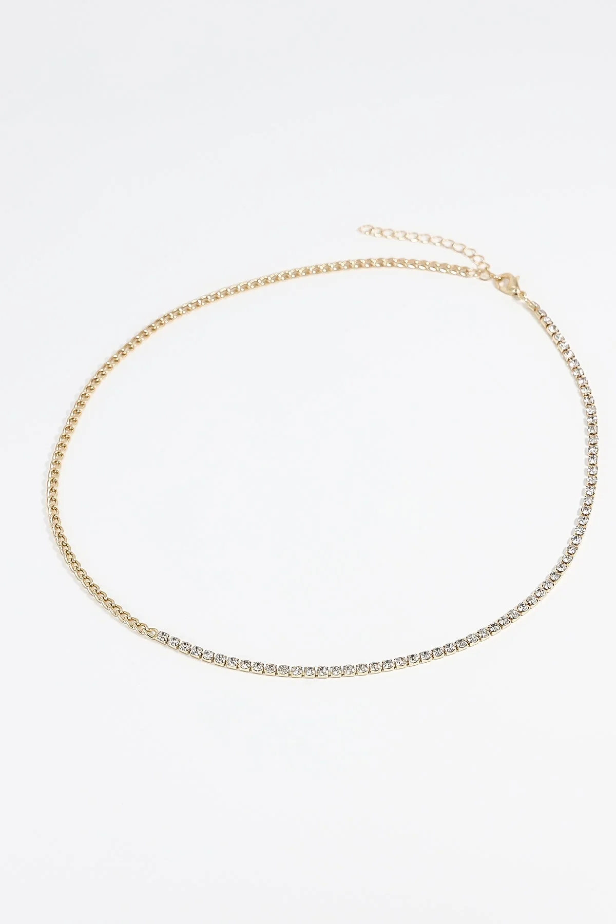 Curb and Diamante Necklace in Gold