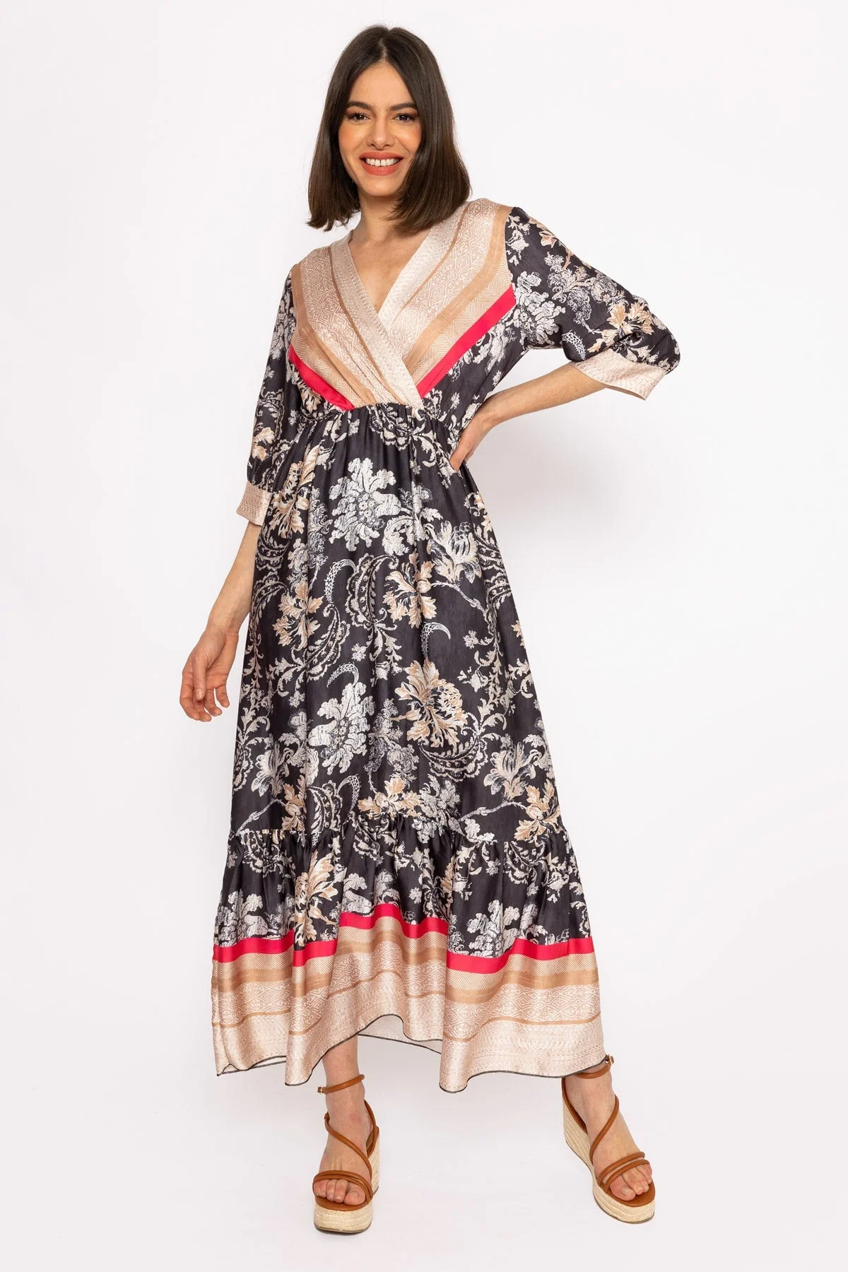 Megan Black Printed Midi Dress