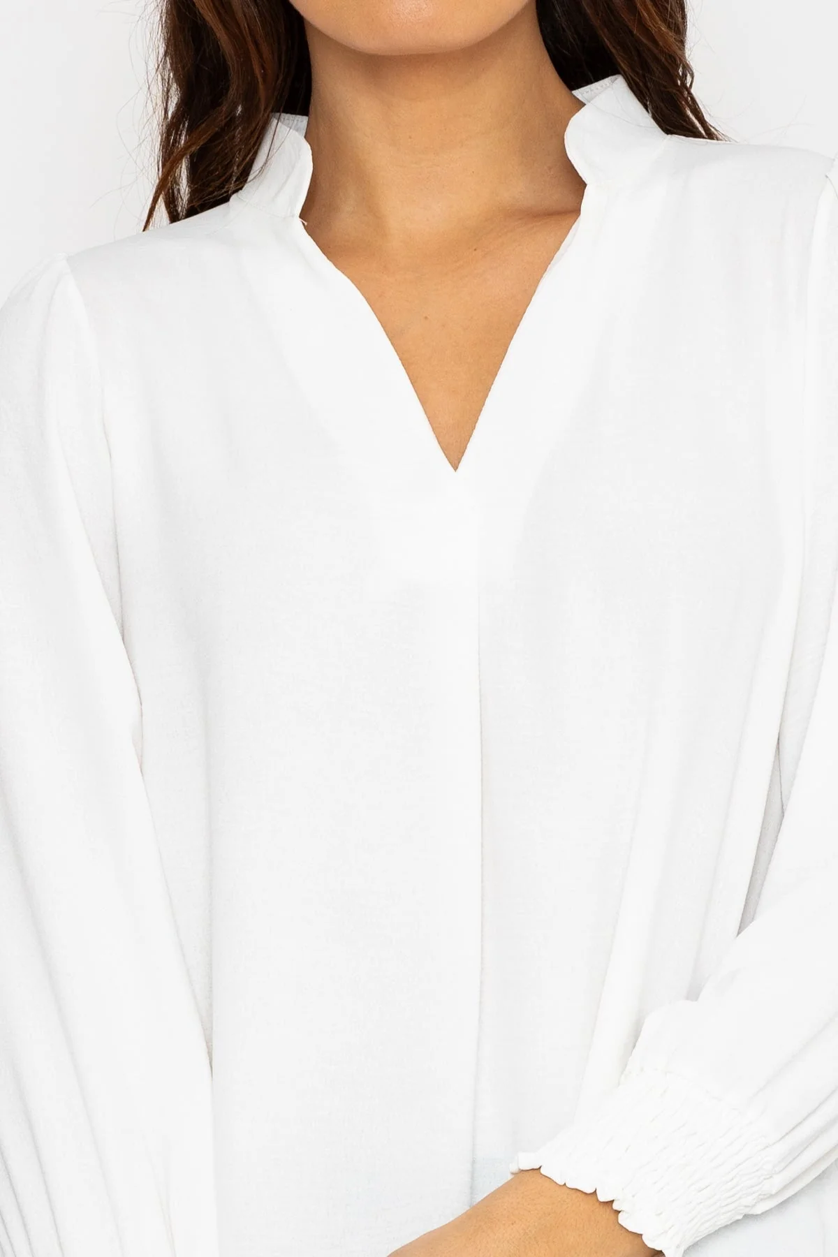 Long Sleeve Collarless Top in Ecru