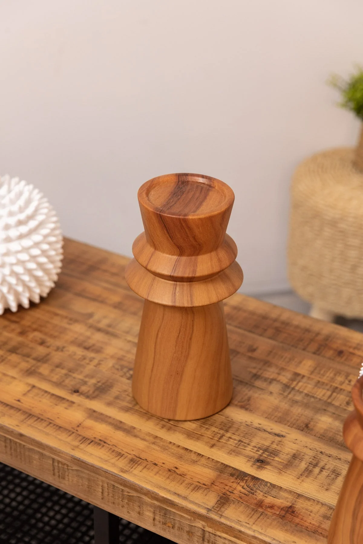 Large Wood Effect Candle Holder