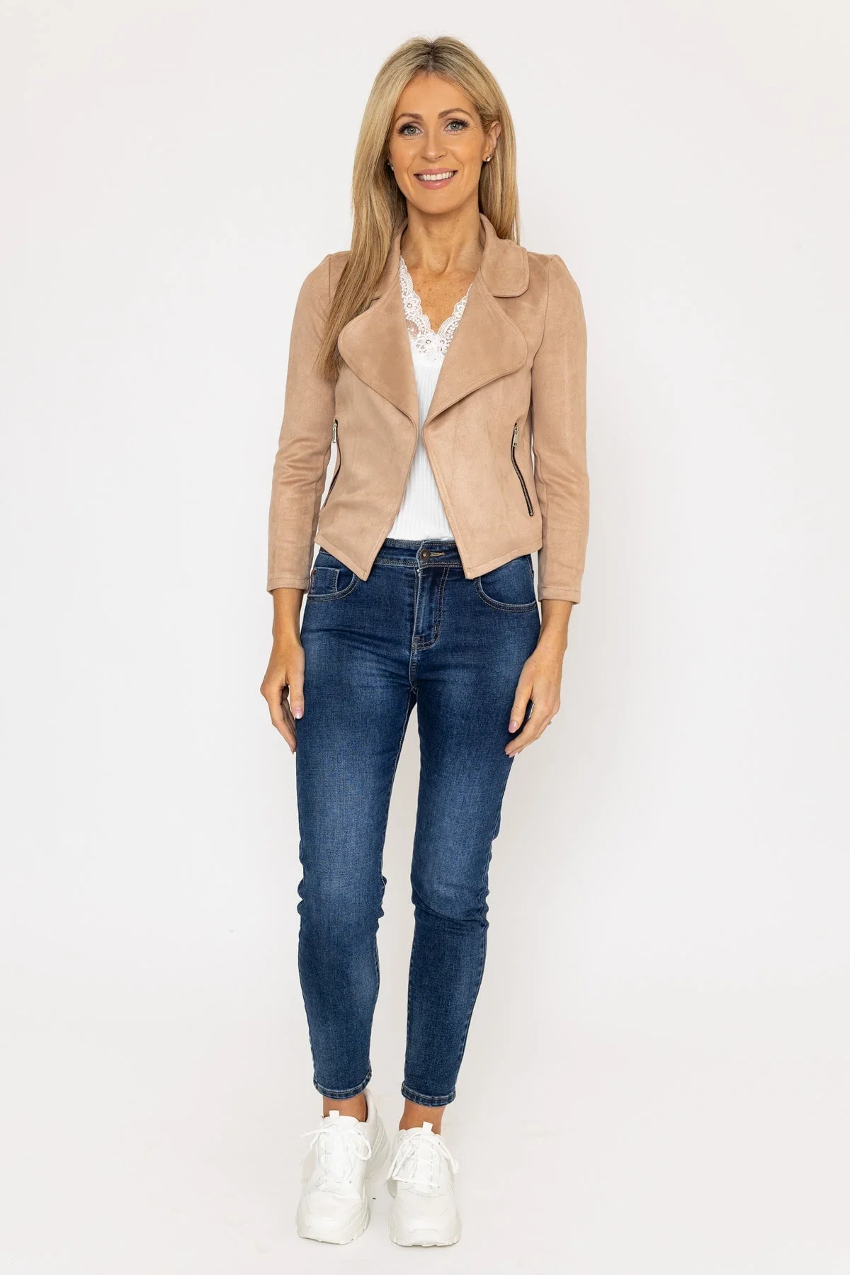 Suede Cover Up Jacket in Beige