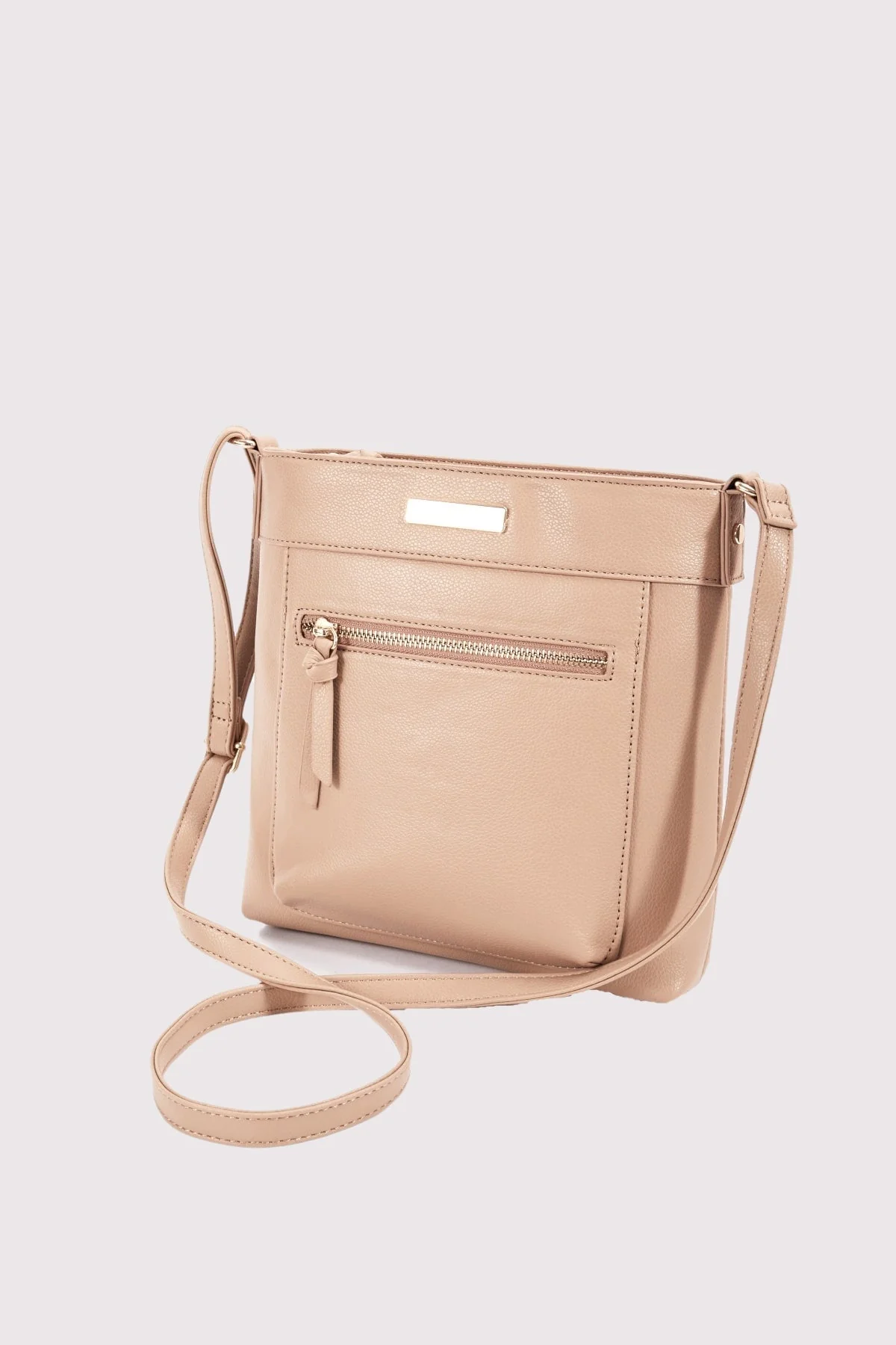 Classic Crossbody Front Zip Bag in Beige